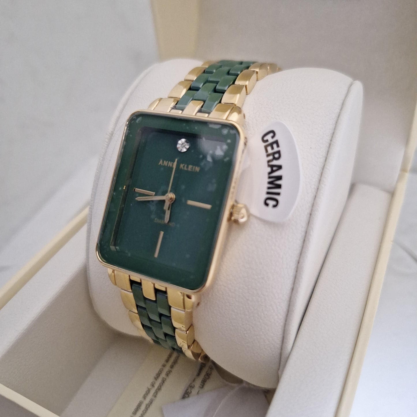 Anne Klein Genuine Diamond Dial Ceramic Bracelet Women's Watch