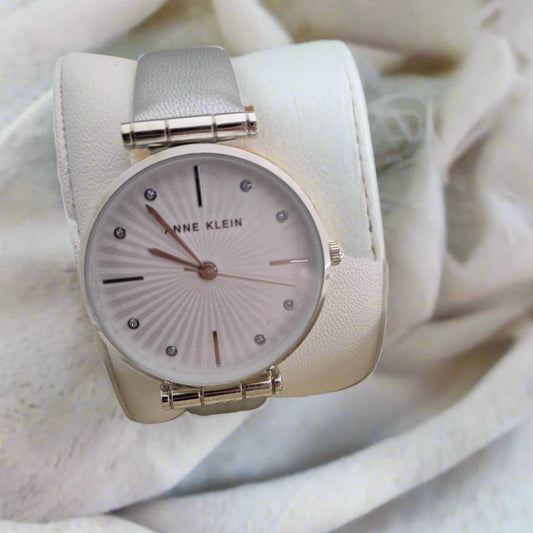 Anne Klein Glitter Accented Strap Women's Watch, Silver Strap AK/3757SVSI