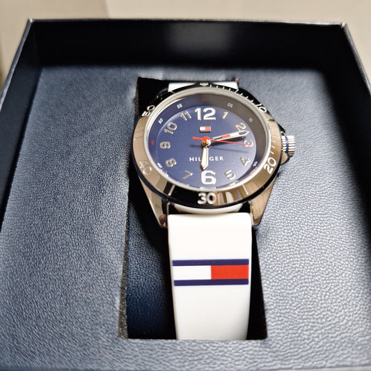 Tommy Hilfiger Men's Navy Dial White Silicone Watch l 1791600 l Authentic