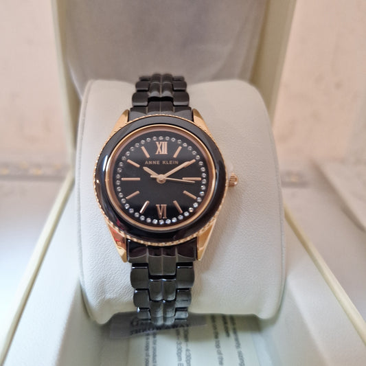 Anne Klein Premium Crystal Accented Ceramic Women's Watch, Black