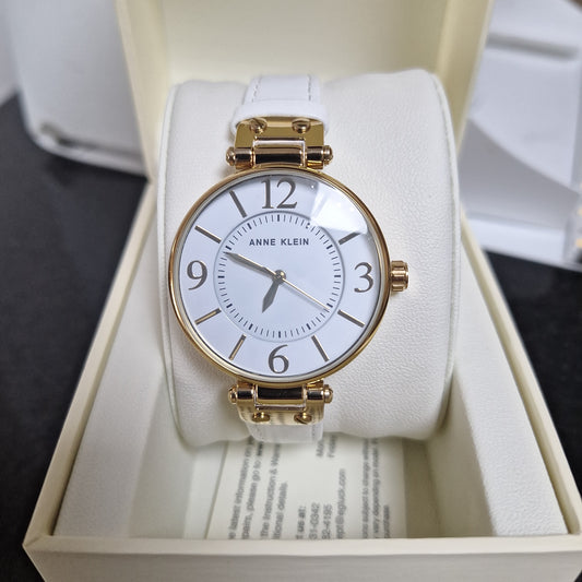 Anne Klein Women's Watch, Analog l White Leather Strap, 10-9168WTWT