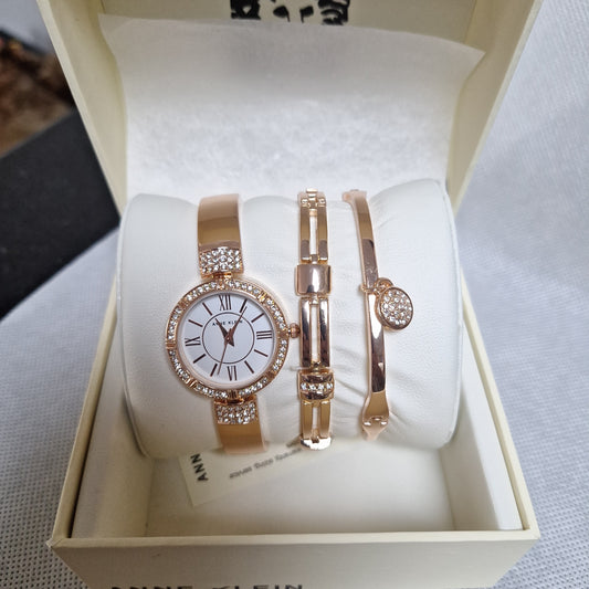 Anne Klein Women's Premium Crystal Accented Watch, Rose Gold l AK/3294RGST