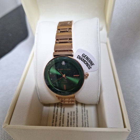 Anne Klein Women's Genuine Diamond Watch, Gold/Green l AK/1362GNRG