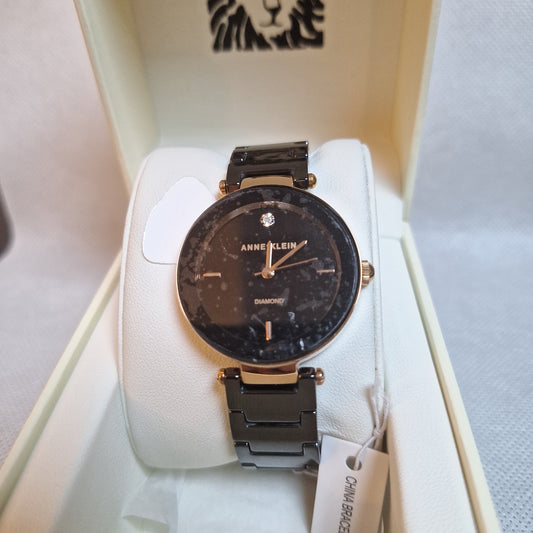 ANNE KLEIN Women's Alice Quartz Watch Ceramic l Black Strap, AK/1018BKBK