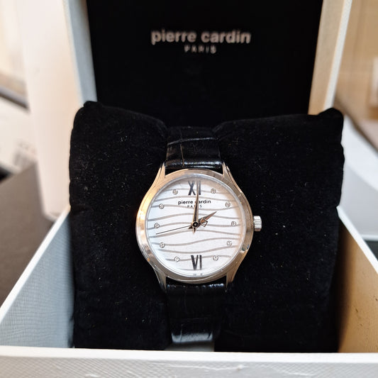 Pierre Cardin Womens Quartz Watch, Analog Display and Black Leather Strap l PC108162F08