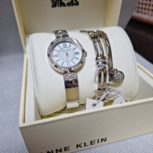 Anne Klein Bracelet Set Premium Crystal Accented, Silver l AK/3295SVST