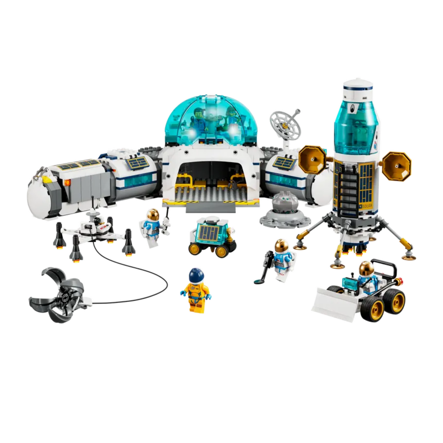 LEGO City 60350 Lunar Research Base Outer Space, NASA Inspired Lunar Lander, Rover and Moon Buggy with 6 Astronaut Minifigures,