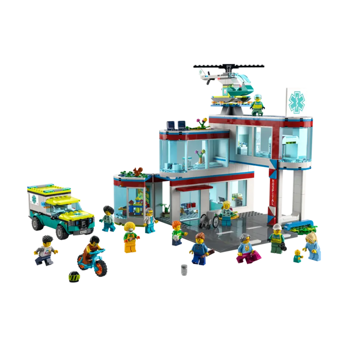 LEGO 60330 City Hospital Building Set with Ambulance Toy Truck, Rescue Helicopter, Road Plates