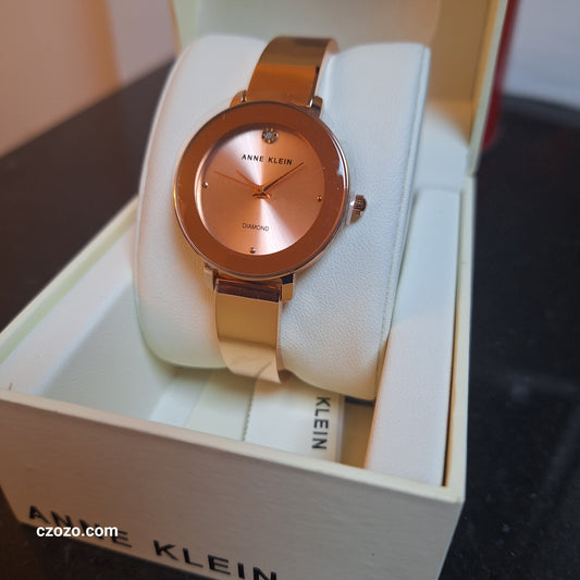 Anne Klein Women's Genuine Diamond Dial Bangle Watch l Rose Gold l AK/3566