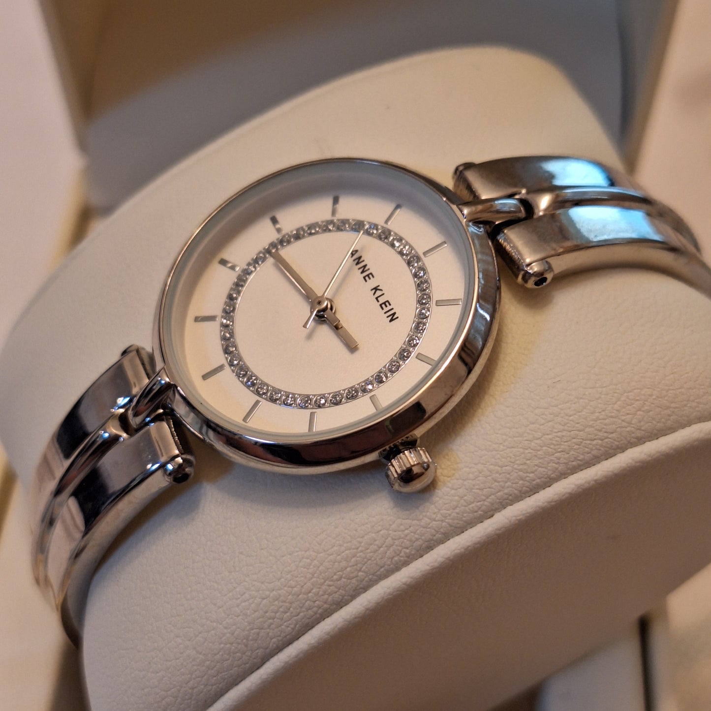 Anne Klein Women's Bangle Watch, Silver/White