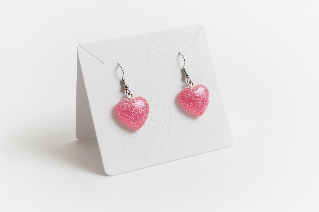 Pink heart earing set