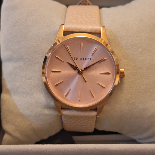 Authentic l Ted Baker Women's Leather Strap Watch l Rose Gold/Pink l Model BKPFZF1229