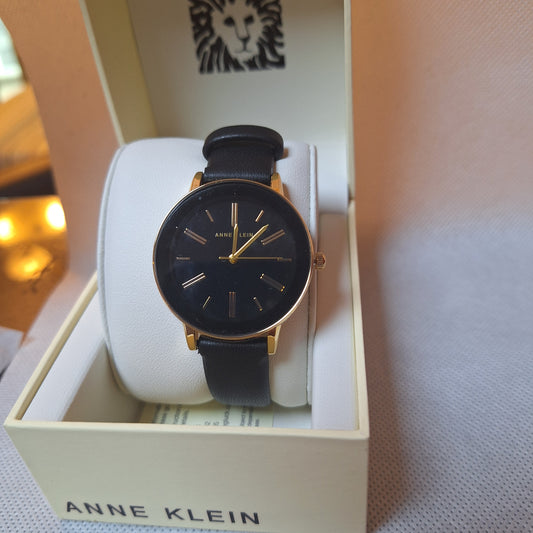 Anne klein woman watches l Black leather strap, AK/3818GPBK