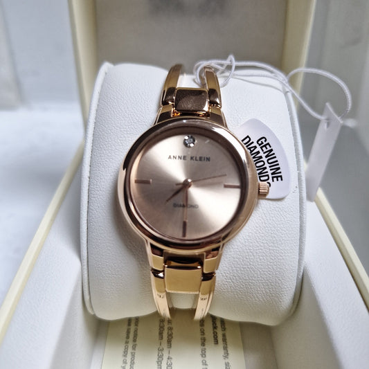 Anne Klein Rose Goldtone Open Link Diamond Dial Bangle Watch - czozo