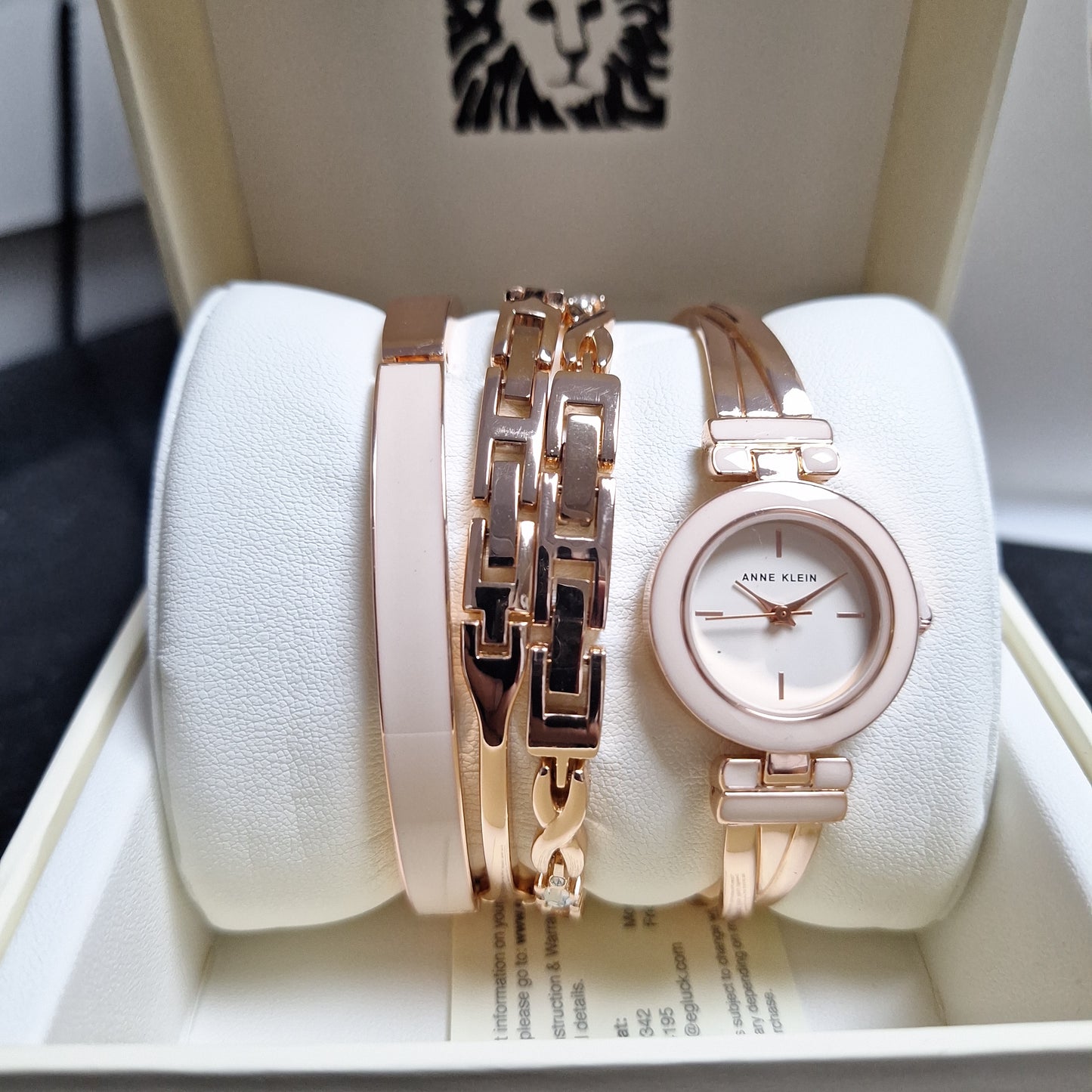Anne Klein Women's Bangle Watch and Swarovski Crystal Accented Bracelet Set