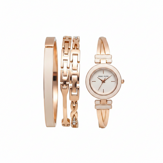 Anne Klein Women's Bangle Watch and Swarovski Crystal Accented Bracelet Set l AK/3284LPST