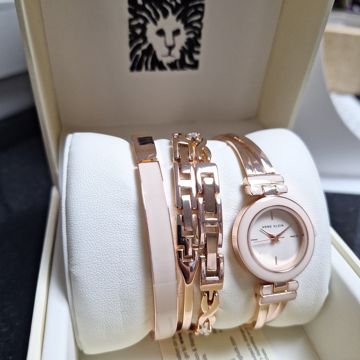 Anne Klein Women's Bangle Watch and Swarovski Crystal Accented Bracelet Set