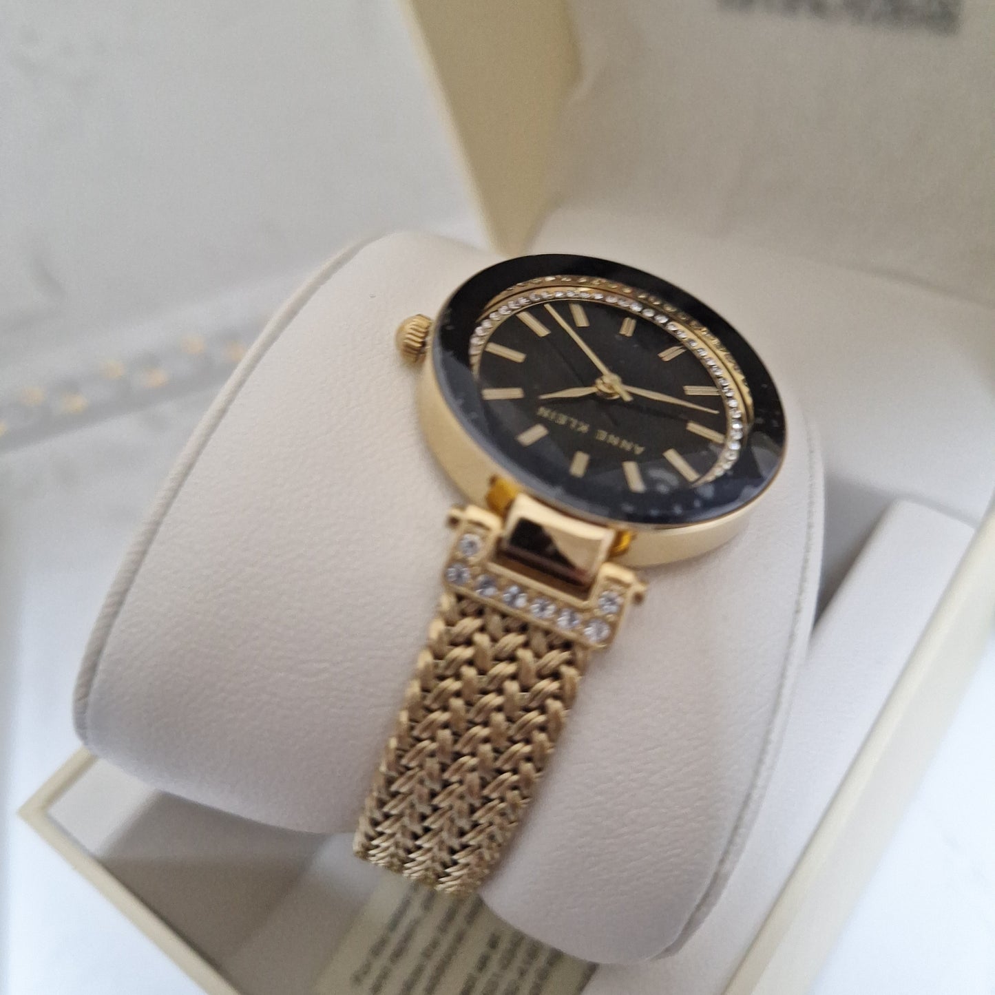 Anne Klein Women's Premium Crystal Accented Mesh Bracelet Watch