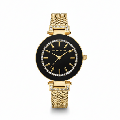Anne Klein Women's Premium Crystal Accented Mesh Bracelet Watch l Ak/1906BKGB