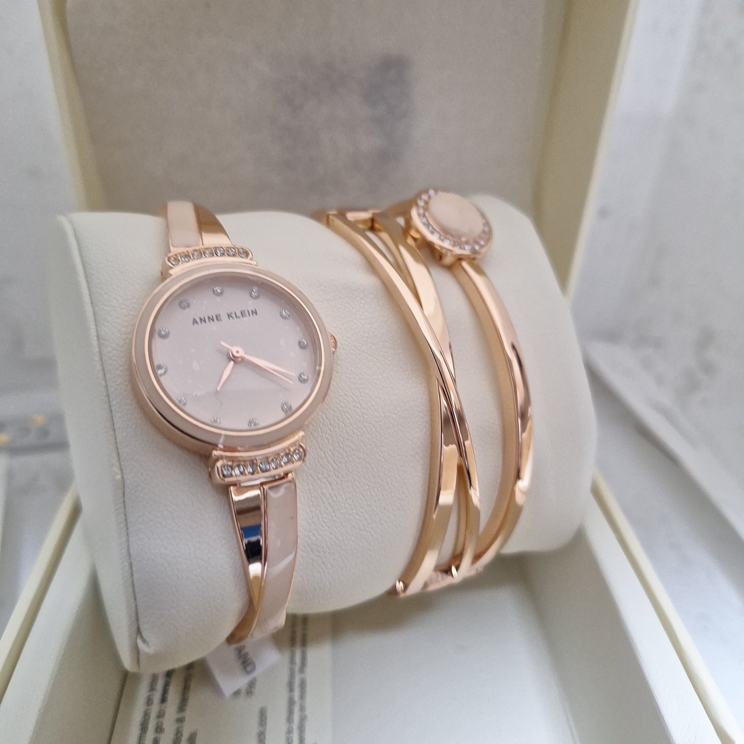 Anne Klein Premium Crystal Accented and Bangle Set Women's  Watch