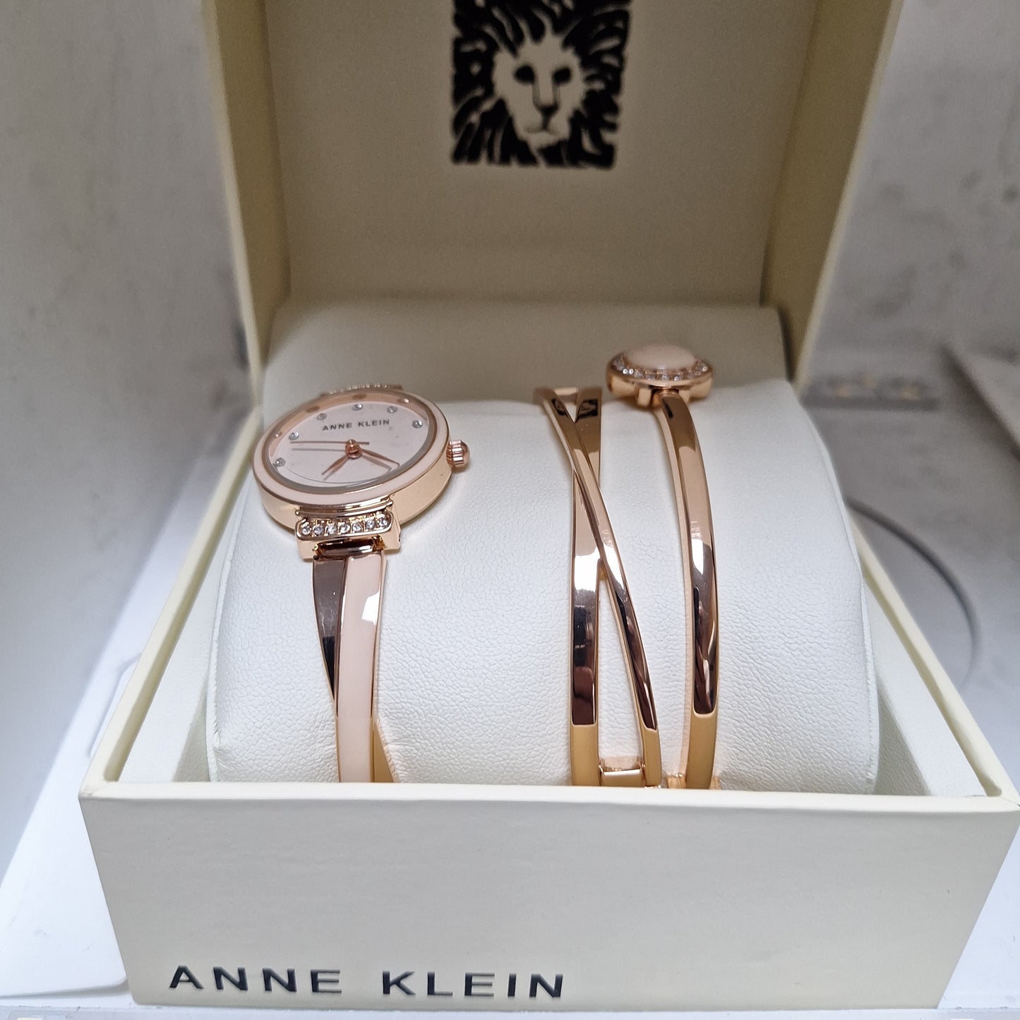 Anne Klein Premium Crystal Accented and Bangle Set Women's  Watch