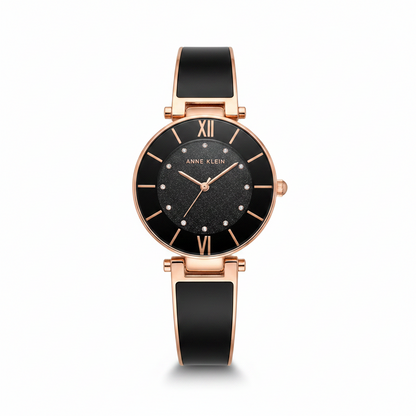Anne klein Model AK/3956 Black glitter accented dial bangle women's watch