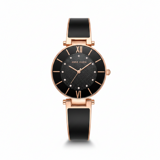 Anne klein Model AK/3956 Black glitter accented dial bangle women's watch