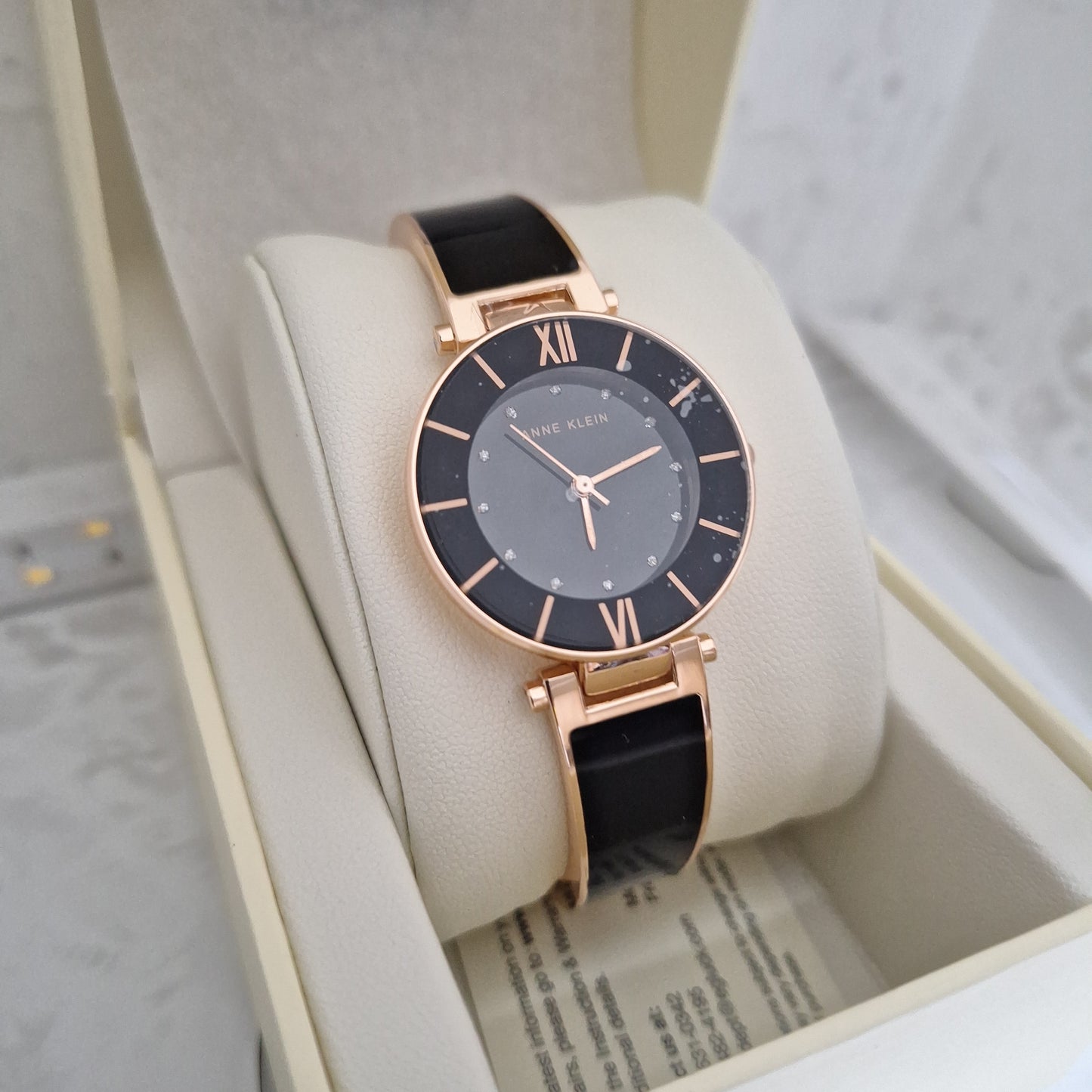 Anne klein 3956 glitter accented dial bangle women's watch