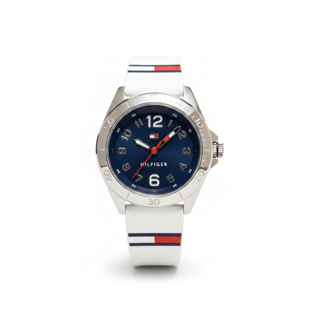Tommy Hilfiger Men's Navy Dial White Silicone Watch l 1791600 l Authentic