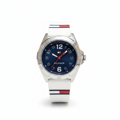Tommy Hilfiger Men's Navy Dial White Silicone Watch l 1791600 l Authentic