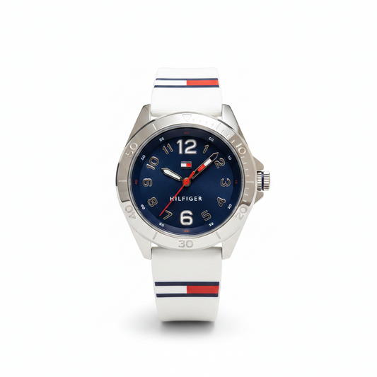 Tommy Hilfiger Men's Navy Dial White Silicone Watch l 1791600 l Authentic