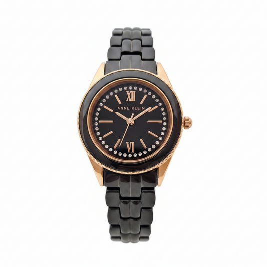 Anne Klein Premium Crystal Accented Ceramic Women's Watch, Black