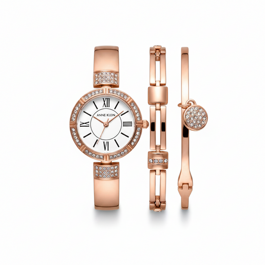 Anne Klein Women's Premium Crystal Accented Watch, Rose Gold l AK/3294RGST