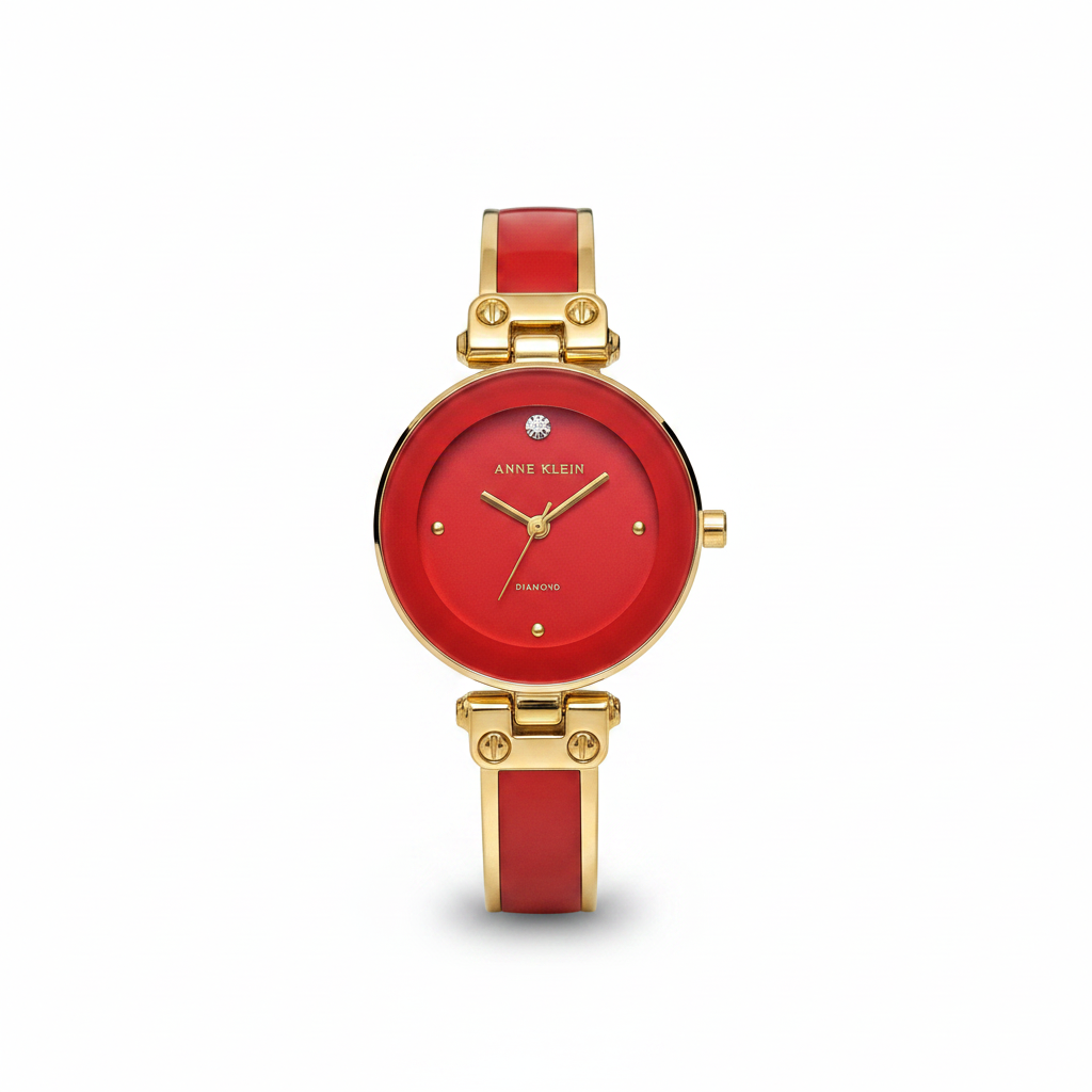 Anne Klein Women's Genuine Diamond Dial Bangle Watch. Red Bangle l AK/1980RDGB