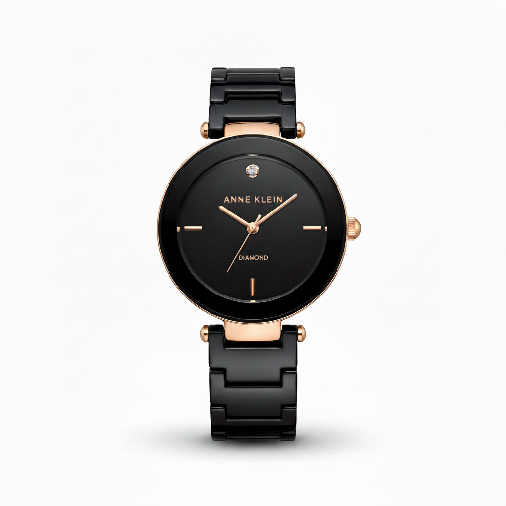 ANNE KLEIN Women's Alice Quartz Watch Ceramic l Black Strap, AK/1018BKBK