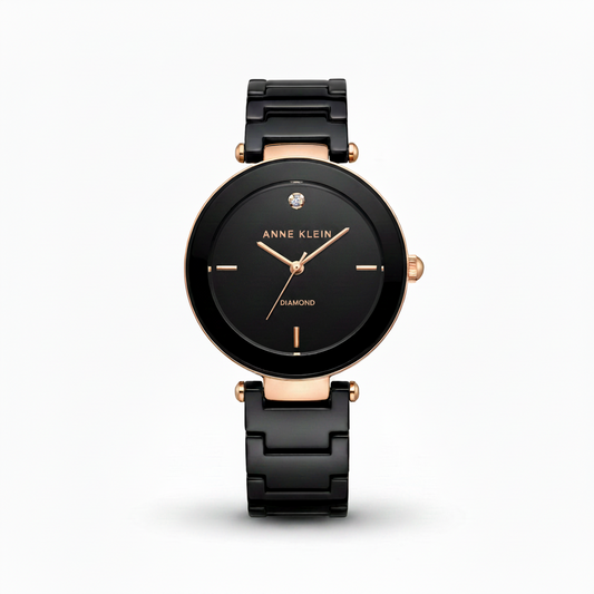 ANNE KLEIN Women's Alice Quartz Watch Ceramic l Black Strap, AK/1018BKBK