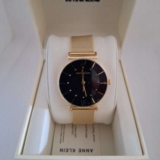 Anne Klein Women's Glitter Accented Mesh Bracelet Watch, Gold Mesh Bracelet l AK/3780BKGB