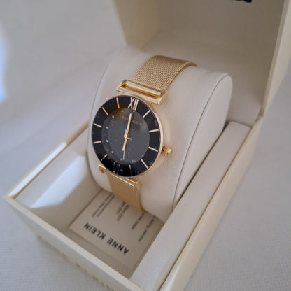 Anne Klein Women's Glitter Accented Mesh Bracelet Watch, AK/3780BKGB