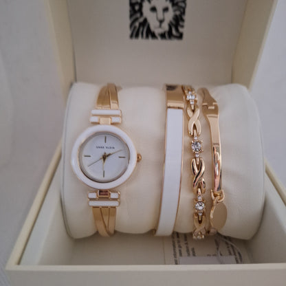 Anne Klein Women's Bangle Watch and Premium Crystal Accented Bracelet Set,