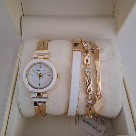 Anne Klein Women's Bangle Watch and Premium Crystal Accented Bracelet Set, AK/3284WTST l Authentic