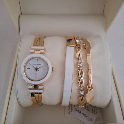Anne Klein Women's Bangle Watch and Premium Crystal Accented Bracelet Set,