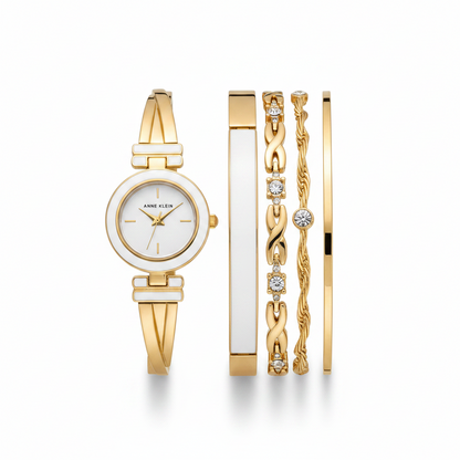 Anne Klein Women's Bangle Watch and Premium Crystal Accented Bracelet Set,  AK/3284WTST l Authentic