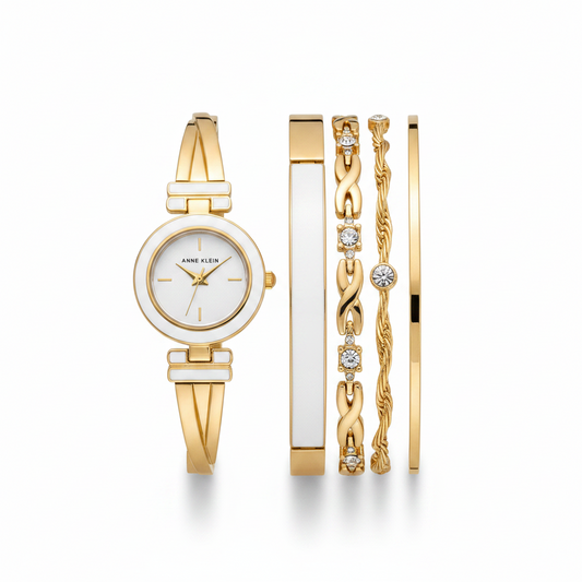 Anne Klein Women's Bangle Watch and Premium Crystal Accented Bracelet Set,  AK/3284WTST l Authentic