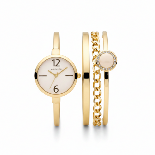 Anne Klein Women's Bangle Watch and Premium Crystal Accented Bracelet Set l AK/3290LPST