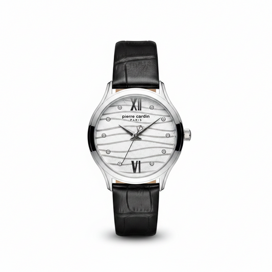 Pierre Cardin Womens Quartz Watch, Analog Display and Black Leather Strap l PC108162F08
