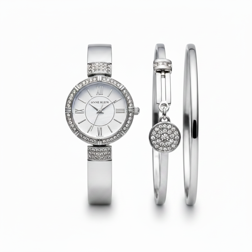 Anne Klein Bracelet Set Premium Crystal Accented, Silver l AK/3295SVST