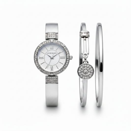 Anne Klein Bracelet Set Premium Crystal Accented, Silver l AK/3295SVST