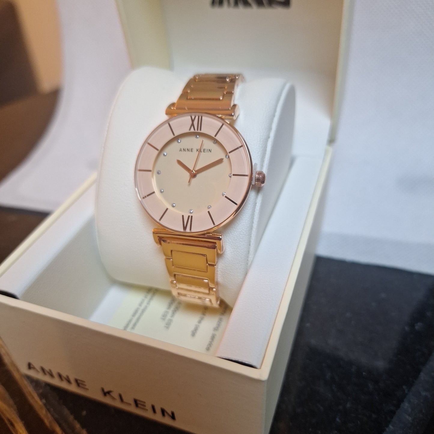 Anne Klein 3782BHRG Japanese Quartz Dress Watch with Metal Strap, Rose Gold, Women's watches,