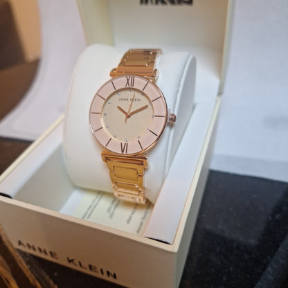 Anne Klein 3782BHRG Japanese Quartz Dress Watch with Metal Strap, Rose Gold, Women's watches,