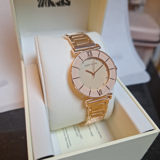 Anne Klein 3782BHRG Japanese Quartz Dress Watch with Metal Strap, Rose Gold, Women's watches,